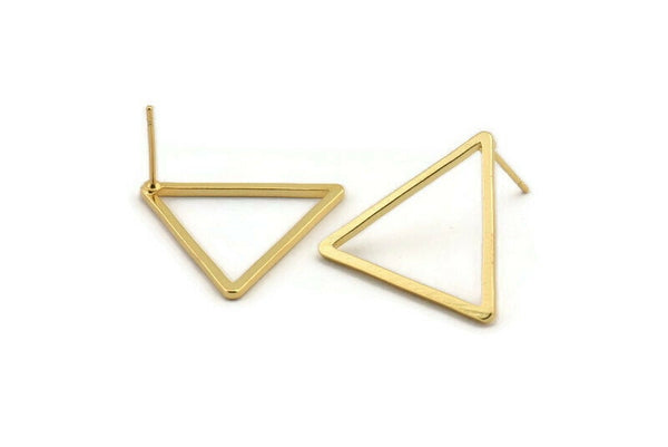 Gold Triangle Earring, 4 Gold Plated Brass Triangle Stud Earrings (23x1.2mm) D0110 A1170 Q1011