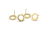 Gold Hexagon Earring, 4 Gold Plated Brass Hexagon Stud Earrings (12x2x1mm) D0056 A1129