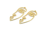 Gold Face Charm, 4 Gold Plated Brass Face Charms With 1 Loop, Pendants, Earrings, Findings (41x16x1mm) D0627 Q1110