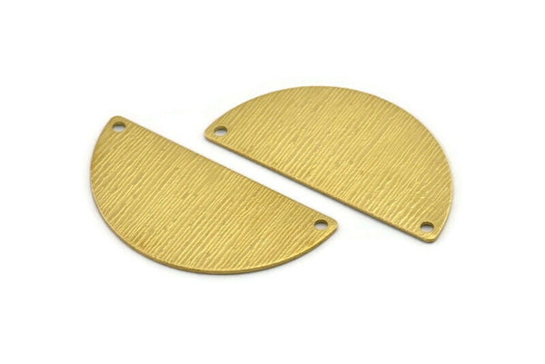 Semi Circle Charm, 4 Textured Raw Brass Half Moon Charms With 2 Holes (40x20x0.80mm) A1907