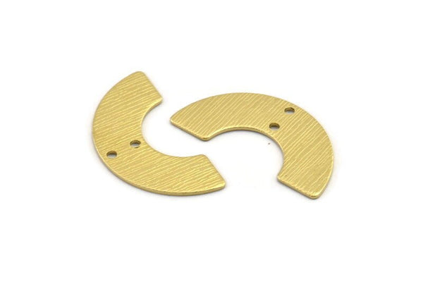 Brass Geometric Charm, 12 Textured Raw Brass Semi Circle Pendants With 2 Holes (30x15x8x0.80mm) A1892