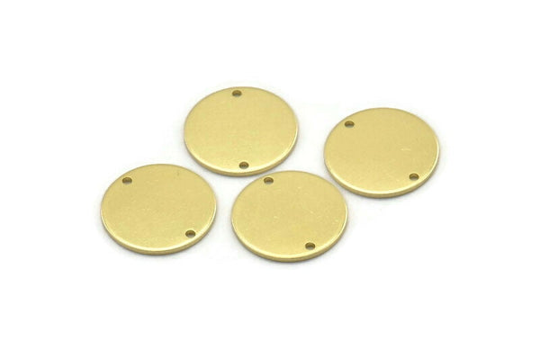 Brass Cabochon Tag, 24 Raw Brass Round Charms With 2 Holes, Stamping Tags (14x0.80mm) M01593