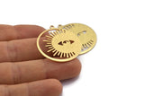 Brass Eye Charm, 4 Textured Raw Brass Eye Charms With 1 Loop (33x30x0.80mm) M01556
