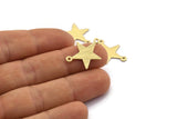 Brass Star Charm, 24 Textured Raw Brass Star Charms With 2 Loops (22x16x0.80mm) M01577