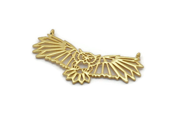 Gold Owl Charm, Gold Plated Brass Owl Pendants With 2 Loops (58x21x1mm) N1457