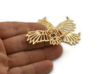 Gold Owl Charm, Gold Plated Brass Owl Pendants With 2 Loops (58x21x1mm) N1457