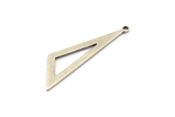 Silver Triangle Charm, 6 Antique Silver Plated Brass Triangle Charms With 1 Loop (40x11x1mm) BS 2184 H1383