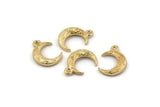 Gold Moon Charm, 4 Textured Gold Plated Brass Horn Charms With 1 Loop (12x3.50x3mm) N0304