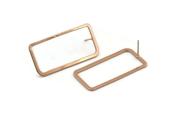 Rose Gold Rectangle Earring, 2 Rose Gold Plated Brass Rectangle Stud Earrings (20x40x2x1mm) D1648 A1408 Q1008