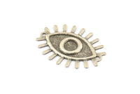 Silver Eye Charm, 12 Antique Silver Plated Brass Eye Pendants With 2 Hole (26x19mm) D1483
