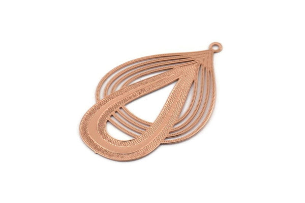 Rose Gold Drop Charm, 4 Rose Gold Plated Brass Drop Earring Charms With 1 Loop, Pendants (43x24xmm) D0634