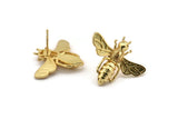 Gold Bee Earring, 2 Gold Plated Brass Bee Stud Earrings (21x24mm) E585 A1188 Q1025