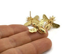 Gold Bee Earring, 2 Gold Plated Brass Bee Stud Earrings (21x24mm) E585 A1188 Q1025