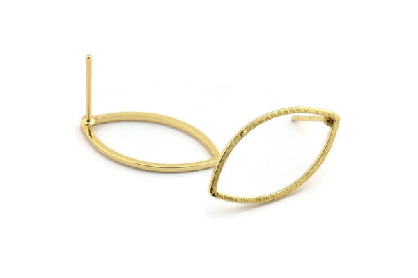 Gold Marquise Earring, 6 Gold Plated Brass Marquise Stud Earrings (11x22x0.80mm) D0042 A1362