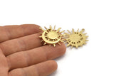 Moon and Sun, 2 Raw Brass, Crescent Moon, Brass Sun, Charm Pendant, Brass Pendant, Brass Charm With 1 Loop (32x29mm) N1520