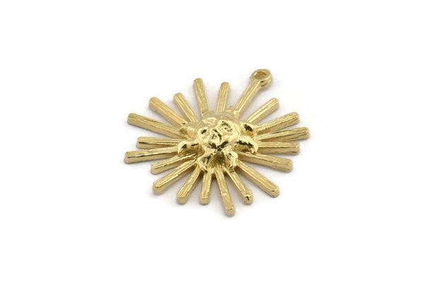 Brass Sun Charm, Raw Brass, Brass Sun, Charm Pendant, Brass Pendant, Brass Charm With 1 Loop (28x26mm) N1521