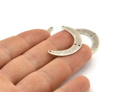 Silver Moon Charm, 12 Antique Silver Plated Brass Crescent Moon Charms With 4 Holes, Connectors (28x19x0.60mm) D915