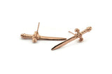 Knight&#39;s Sword Earring, 2 Rose Gold Plated Brass Sword Stud Earrings (33x10mm) N0248 A1177 Q1079