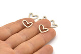 Silver Heart Charm, 25 Antique Silver Plated Brass Heart Connectors, Findings (11x14x1mm) D1195