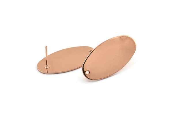 Rose Gold Oval Earring 2 Rose Gold Plated Brass Oval Stud Earrings With 1 Hole (30x15x0.80mm) D0580 A1330 Q1034