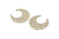 Silver Moon Charm, 6 Hammered Antique Silver Plated Brass Horn Charms With 2 Holes (30x13.5x0.50mm) D1243