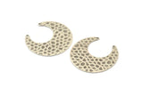 Silver Moon Charm, 6 Hammered Antique Silver Plated Brass Horn Charms With 2 Holes (30x13.5x0.50mm) D1243