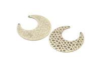 Silver Moon Charm, 6 Hammered Antique Silver Plated Brass Horn Charms With 2 Holes (30x13.5x0.50mm) D1243