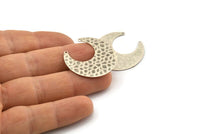 Silver Moon Charm, 6 Hammered Antique Silver Plated Brass Horn Charms With 2 Holes (30x13.5x0.50mm) D1243