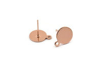 Rose Gold Round Earring, 4 Rose Gold Plated Brass Round Earring Studs (13x10x0.80mm) M037 A1542