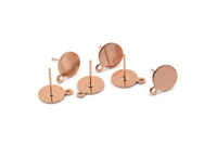 Rose Gold Round Earring, 4 Rose Gold Plated Brass Round Earring Studs (13x10x0.80mm) M037 A1542