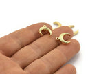 Gold Moon Charm, 4 Gold Plated Brass Textured Horn Charms, Pendant, Jewelry Finding (12x4x4mm) N0306