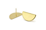 Semi Circle Earring, 2 Gold Plated Brass Half Moon Stud Earrings (22x12x1mm) D1091 A1329 Q1003