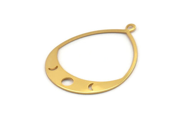 Gold Drop Charm, 2 Gold Plated Brass Moon Phases Charms With 1 Loop, Pendants (49x36x0.80mm) M1009