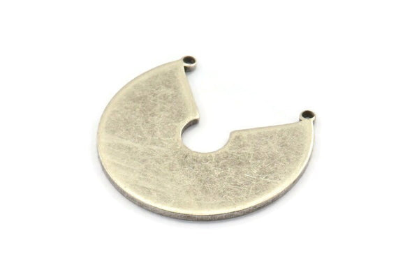 Silver Circle Pendant, 2 Antique Silver Plated Brass Circle Charms With 2 Loops, Findings (27.5x31x1.2mm) E087