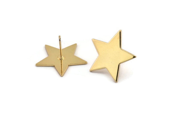 Gold Star Earring, 2 Gold Plated Brass Tiny Star Blanks Stud Earrings (22x1mm) BS 1859 A1192