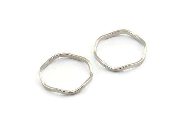 Silver Circle Rings, 12 Silver Tone Brass Wavy Circle Rings, Connectors (17.50x0.80x1.5mm) E188