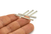 Silver Necklace Bar, 12 Silver Tone Brass Necklace Bars With 1 Hole (35x2.5x0.80mm) E393