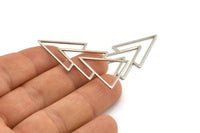 Silver Triangle Charm, 4 Silver Tone Brass Geometric Pendants (46x21x1mm) E034 H0522