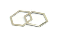 Silver Hexagon Charm, 4 Silver Tone Brass Hexagon Charms With 1 Hole, Pendants, Findings (39x30x1mm) E076 H1203