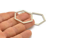 Silver Hexagon Charm, 4 Silver Tone Brass Hexagon Charms With 1 Hole, Pendants, Findings (39x30x1mm) E076 H1203
