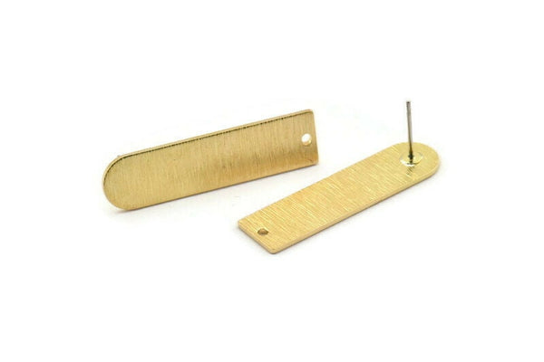Brass Earring, 4 Textured Raw Brass Stud Earrings With 1 Hole (35x9x1mm) D1395 A2001