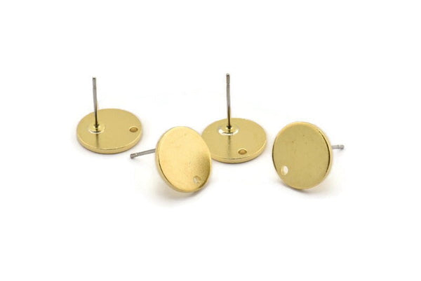 Brass Round Earring, 8 Raw Brass Round Stud Earrings With 1 Hole (12x1mm) E082 A1998