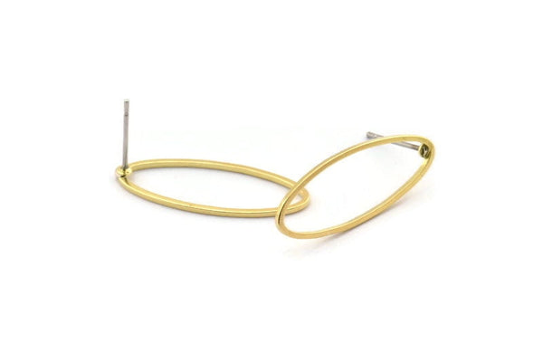 Brass Oval Earring, 8 Raw Brass Marquise Stud Earrings (25x10x0.8mm) BS 1864 A2002