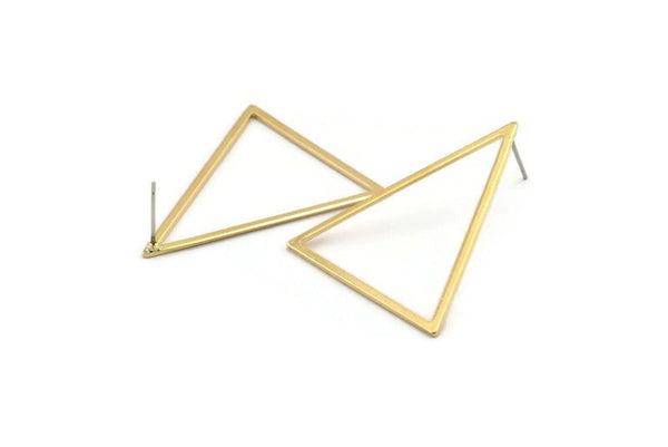 Brass Triangle Earring, 4 Raw Brass Triangle Stud Earrings (39x39x31mm) Bs-1308 A1738