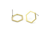 Brass Hexagon Earring, 10 Raw Brass Hexagon Stud Earrings (14x0.90mm) A1637 A1713