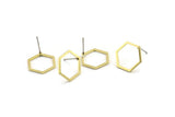 Brass Hexagon Earring, 10 Raw Brass Hexagon Stud Earrings (14x0.90mm) A1637 A1713