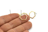 Brass Hexagon Earring, 10 Raw Brass Hexagon Stud Earrings (14x0.90mm) A1637 A1713
