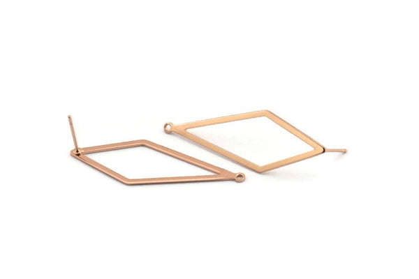 Rose Gold Diamond Earring, 4 Rose Gold Plated Brass Rhombus Stud Earrings With 1 Loop (42x14x0.80mm) D0773 A1400