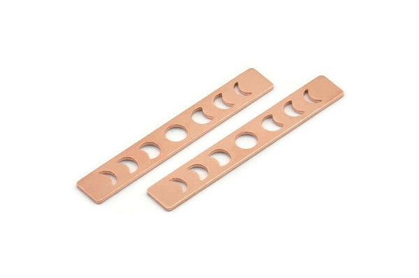 Copper Rectangle Blank, 10 Raw Copper Moon Phases Stamping Blanks (40x6x0.80mm) M01478