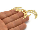 Brass Moon Charm, 10 Raw Brass Moon Phases Charms With 1 Loop And 2 Holes (36x12x0.80mm) M01449